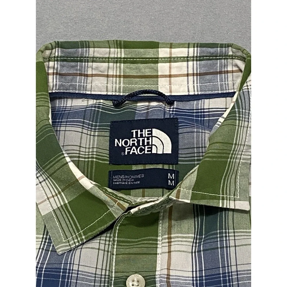 The North Face Mens Green Blue Plaid Short Sleeve Button Up Shirt Size M